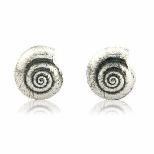 LITTLE ROUND STERLING SILVER SHELL EARRINGS , RSS/S