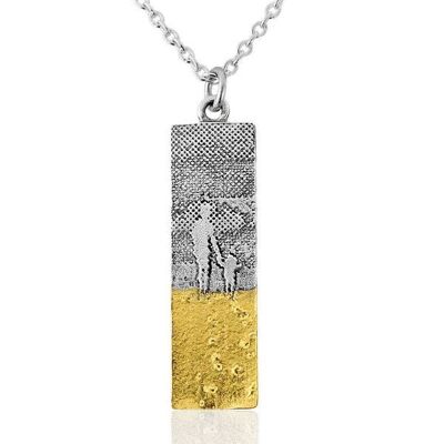 MOTHER & CHILD FOOTPRINTS IN THE SAND NECKLACE, SILVER , SMCP