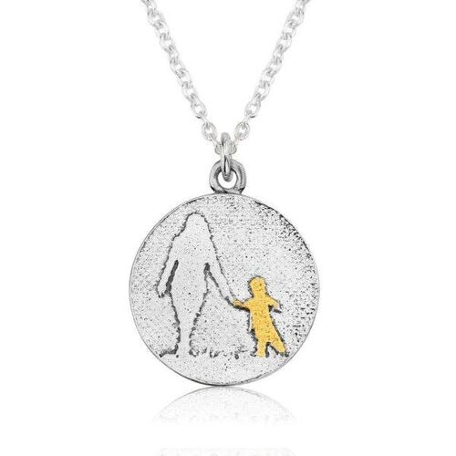MOTHER & CHILD NECKLACE (ROUND), STERLING SILVER , LRMHP1/GD