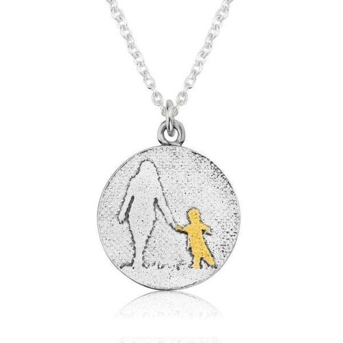 MOTHER & CHILD NECKLACE (ROUND), STERLING SILVER , LRMSHP1/GD