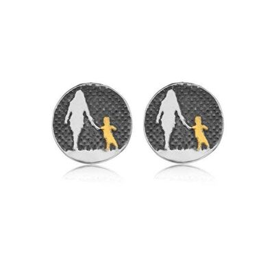 MOTHER AND CHILD STUDS, STERLING SILVER & OXIDISED DETAIL , SRMS1/BG