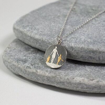 MOTHER OF TWO GOLDEN CHILDREN NECKLACE, STERLING SILVER , LRMP2/BG