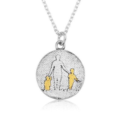 MOTHER OF TWO GOLDEN CHILDREN NECKLACE, STERLING SILVER , LRMP2/GD