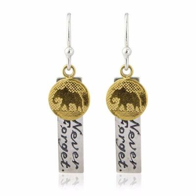 NEVER FORGET ELEPHANT CHARM EARRINGS, STERLING SILVER , NFE/SG