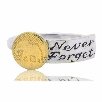 NEVER FORGET STERLING SILVER ELEPHANT RING WITH GOLD VERMEIL , NFR/G