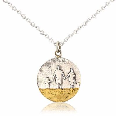 ROUND FAMILY ON THE BEACH NECKLACE, STERLING SILVER , RBFP/SG