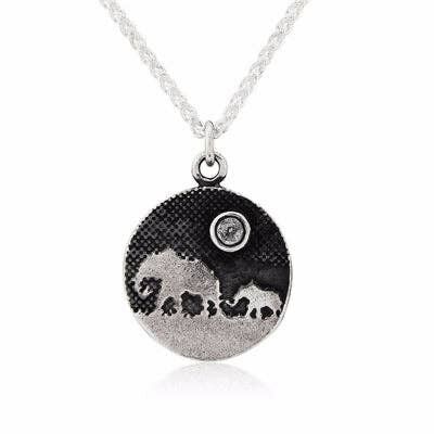 SAPPHIRE MOON MOTHER & BABY ELEPHANT NECKLACE, SILVER , CL-MBEP/BS