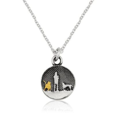 SMALL ROUND DOG NECKLACE, STERLING SILVER , SNSP2/GD