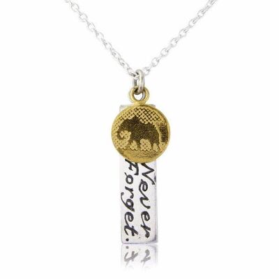 STERLING SILVER ELEPHANT NECKLACE WITH NEVER FORGET CHARM , NFP/SG