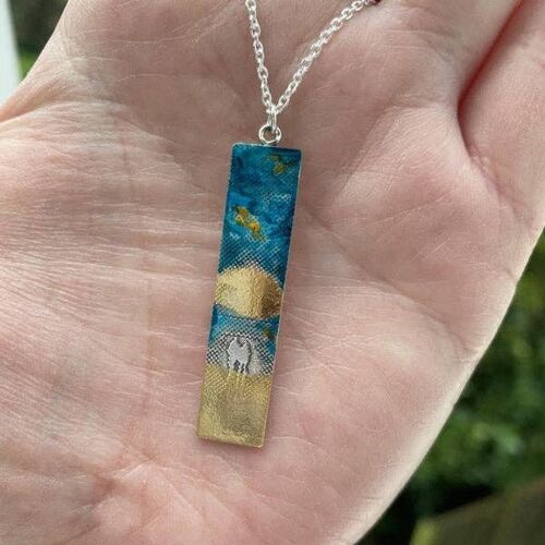 SUNSET COUPLE NECKLACE, STERLING SILVER WITH GOLDEN DETAILS , SCP-BLUE