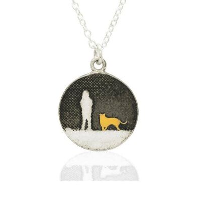 WALKS UNDER NIGHT'S SKY GOLDEN DOG NECKLACE, STERLING SILVER , RNSP/GD