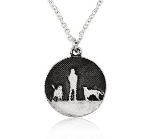 WALKS UNDER NIGHTS SKY TWO DOGS NECKLACE, STERLING SILVER , RNSP2/BS