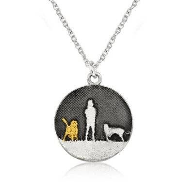 WALKS UNDER NIGHTS SKY TWO DOGS NECKLACE, STERLING SILVER , RNSP2/GD