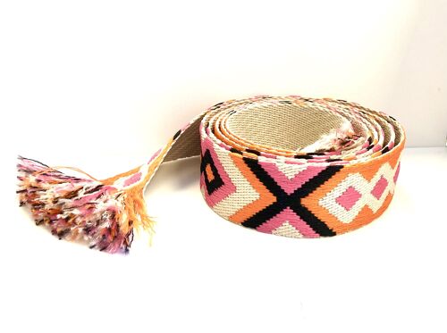 Canvas woven belt orange pink fringel S/M