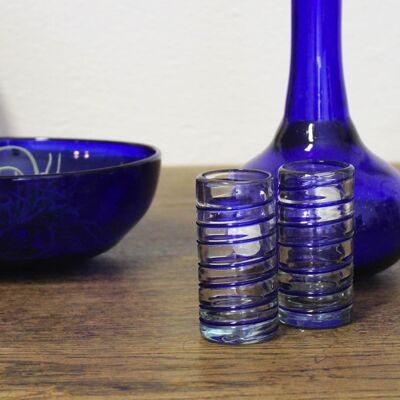 Schnapsglas 2er Set blau spiral, Tequila/Likörglas