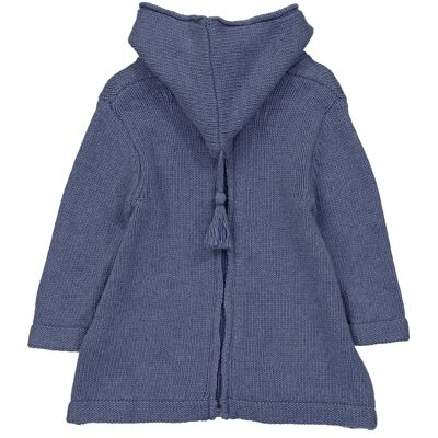 Zipped burnous in denim blue wool and cashmere