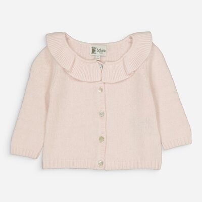 Pearl pink wool and cashmere ruffled collar cardigan