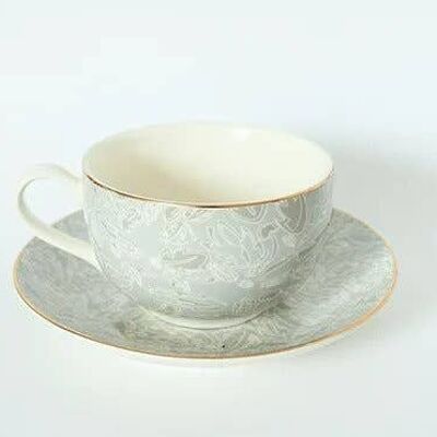 Cheshire Grey Tea Cup Grey Leaves - Set of 2