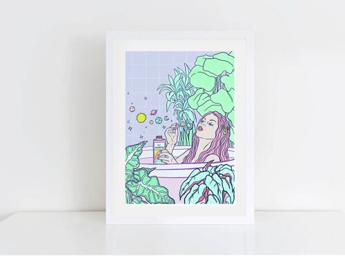 My Universe | Bath Time Self Care Serie II, limited edition gicleé print | Bathroom Vertical Wall art illustration A3