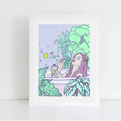 Il mio universo | Bath Time Self Care Serie II, stampa gicleé in edizione limitata | Illustrazione di arte della parete verticale del bagno A3