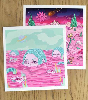 À mi-chemin dans l'étang | Impression d'art giclée en édition limitée par Marta Zubieta | art féminin surréaliste mural A3 3