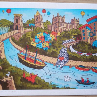 Impresión de edición limitada de paisaje de Bristol. La pintura acrílica original se hizo para recaudar fondos para el Hospital Infantil Real de Bristol. A3