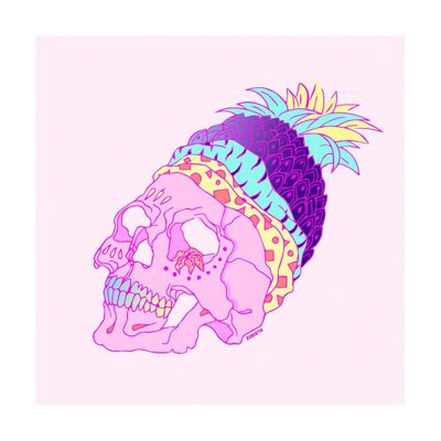 Tropical is not dead, limited edition tropical skull giclee art print inspired in Mexican day of the death A3