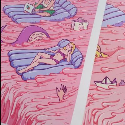 Tausendjähriger Sommer-Kunstdruck. freiberufliche weibliche lebensillustration. Wall Art Pop-Surrealist, Lowbrow, Cartoon. A3