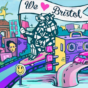 Créatures de Bristol, paysage d'art mural de Bristol. Bristol Pound 2018-2020 Impression d'art Giclée. A3 3