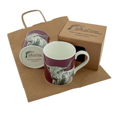 Highland Cow Fine Bone China Mug - Claret (SD-FBCM-20-CLA)