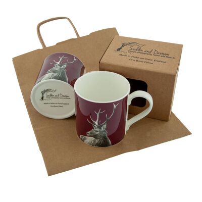 Highland Stag Fine Bone China Mug - Claret (SD-FBCM-15-BW)