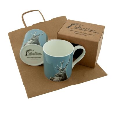 Highland Stag Fine Bone China Mug - Pale Blue (SD-FBCM-15-BW)