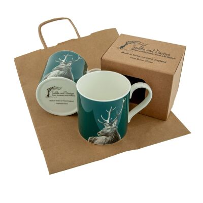 Highland Stag Fine Bone China Mug - Teal Green (SD-FBCM-15-TL)