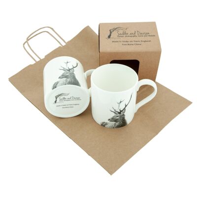 Highland Stag Fine Bone China Mug - White (SD-FBCM-15-BW)