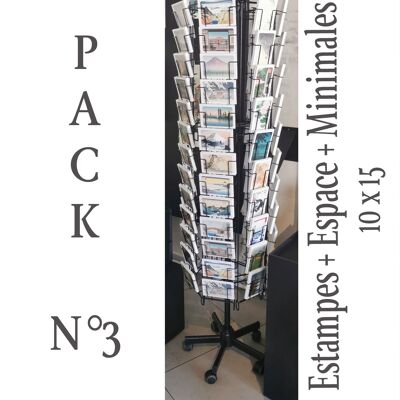 Pack 3: Postkarten Japanische Drucke, Leerzeichen und Minimals x15 + 6-seitiges Display