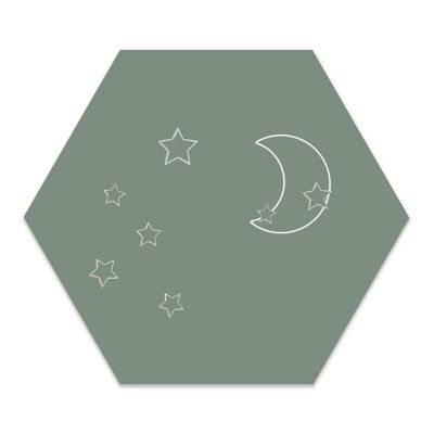 Mur hexagone enfants lune étoiles vert