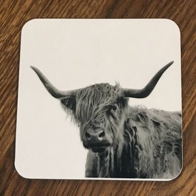 Shaggy Highland Cow Coaster (SD-CO-21-BW)