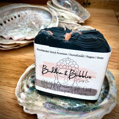 Soap Bat Vegan Activated Charcoal with Oud Wood and Bergamot Fragrance Oil