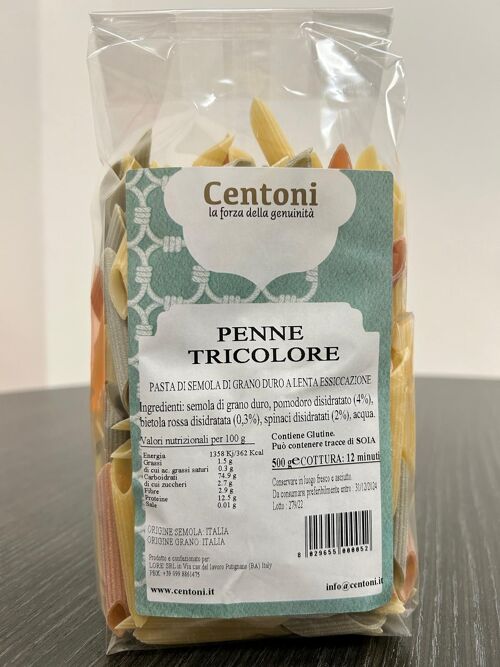 Penne Rigate Tricolore (Trafilate In Bronzo) 500g (1.1 lb)