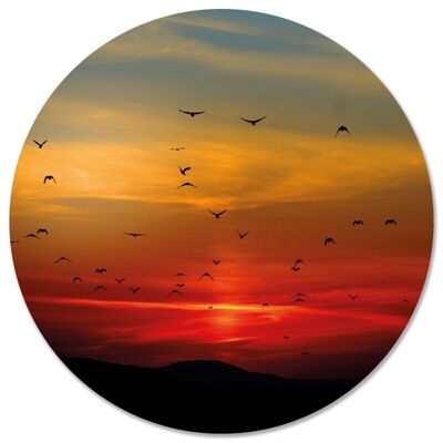 Cercle mural coucher de soleil rouge - Ø 20 cm - Dibond - Recommandé