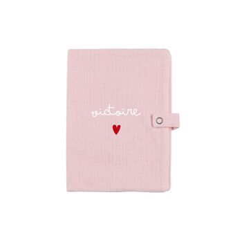 Protège carnet de santé en gaze rose 1