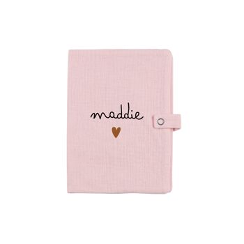 Protège carnet de santé en gaze rose 3