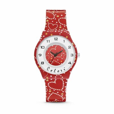 Reloj para niños Colori 34MM rojo con corazones 3ATM