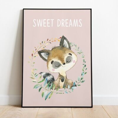 Children's room poster raccoon sweet dreams - A4
