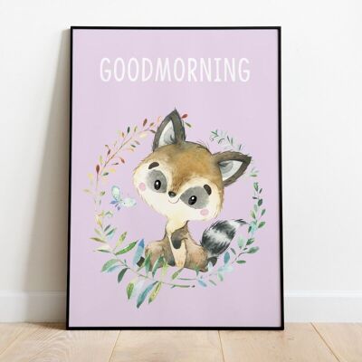 Children's room poster raccoon goodmorning - A4