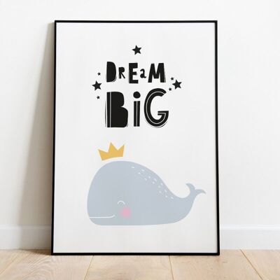 Nursery poster whale dream big - A4