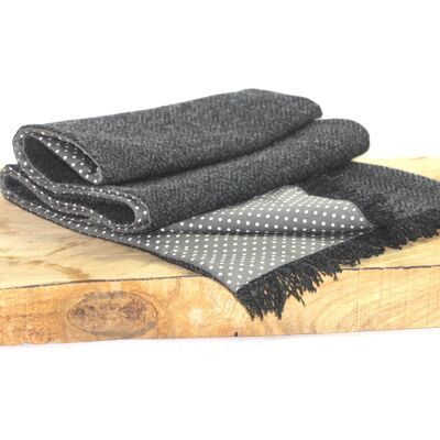 Schwarzer Berg-Tweed-Schal mit grau gepunktetem Futter