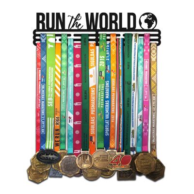 Colgador de medallas RUN THE WORLD - Negro Mate - Grande