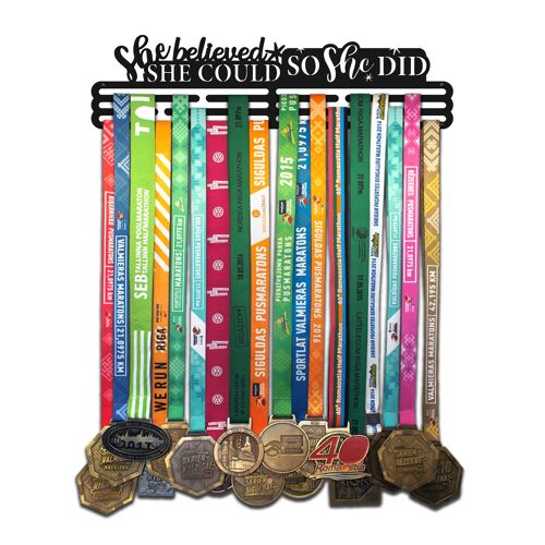 Medal hanger SHE BELIEVED SHE COULD V3 - Matte Black - Large