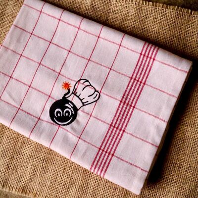 BOMBA ATOMICA WHITE CHECKED TOWEL - Bomba checkered tea towel